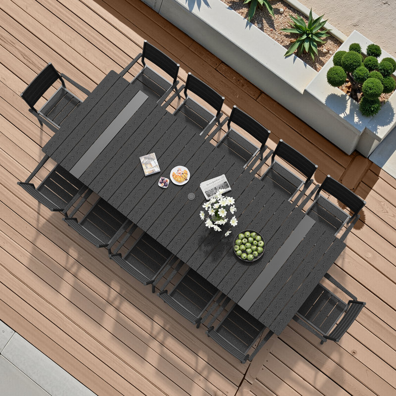 12 - Person 118.1'' W x 40.6'' D Aluminum Outdoor Patio Dining Set with Stackable Chairs, Black