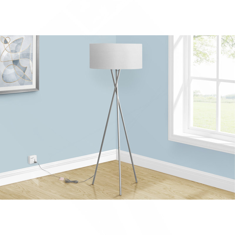 Lighting, 62"H, Floor Lamp, Nickel Metal, Grey Shade, Contemporary, Gray