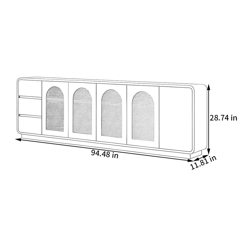 Buffet de rangement de style crème, H 28,74 po x l 94,48 po x P 11,81 po