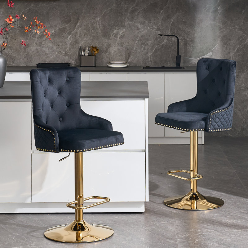 Leonelle Swivel Upholstered Velvet Adjustable Height Counter Stool, Black