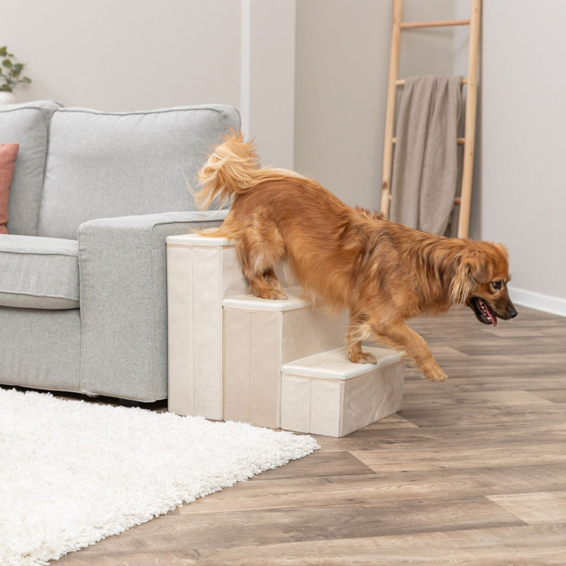 Escalier pour animaux en velours pliable à 3 marches avec rangement Trixie, beige, Beige, H 17,7 po x l 15 po x P 19,7 po