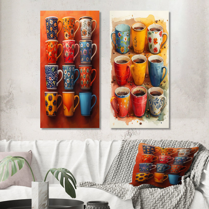 Ensemble de 2 tasses à café rouge et bleu Boho Morning, H 32 po x l 32 po