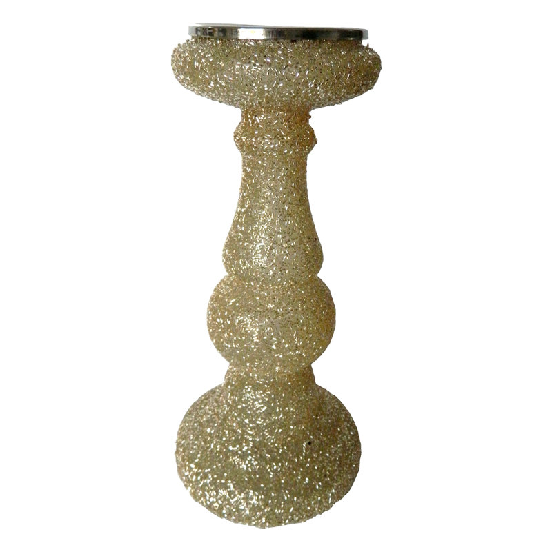 S/2 12" Champagne Beaded Candle Holder, 12" H x 5.2" W x 5.2" D