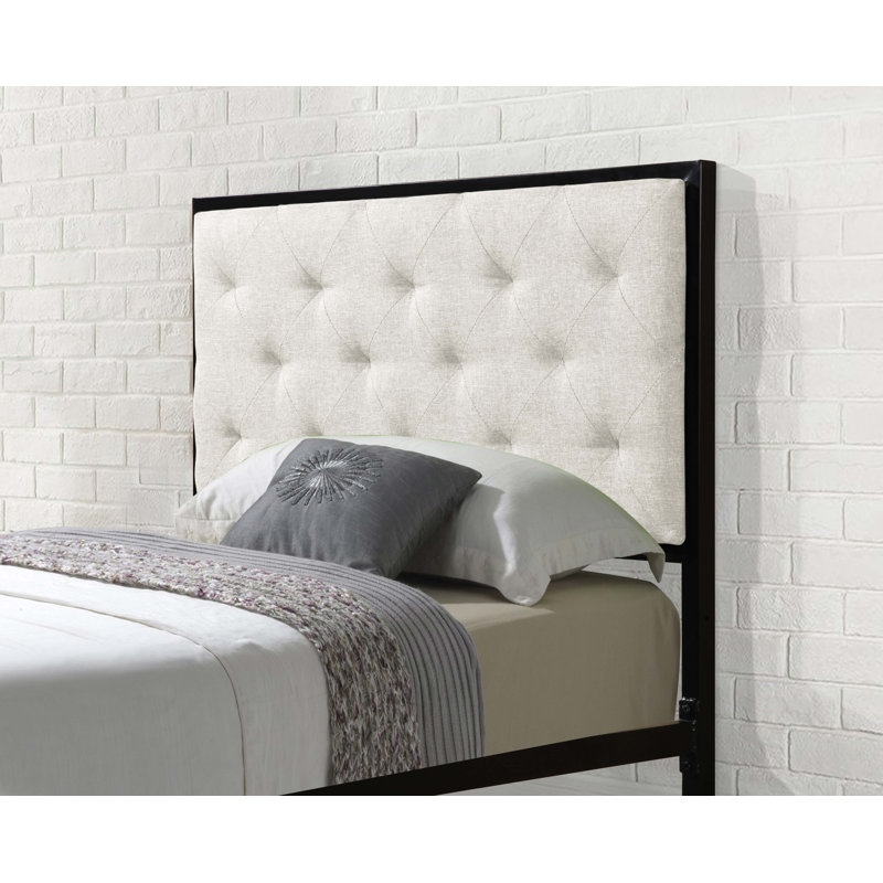 Hartin Upholstered Metal Platform Bed, Beige, Queen