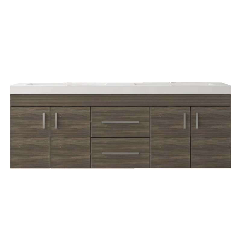 Ensemble de meuble-lavabo mural double 60 po avec surface solide Avalia, gris