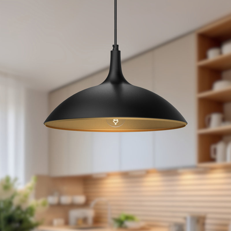 Luminaire suspendu en forme de dôme à 1 lumière Tabitha, Noir mat