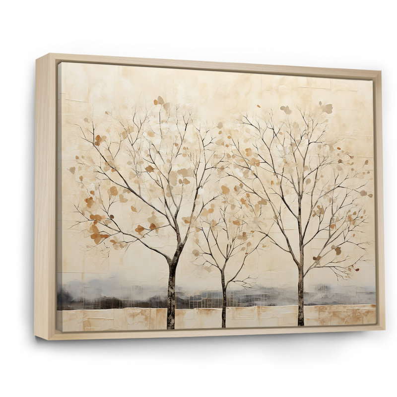 Harmonisation d'arbres beige V sur toile, H 16 po x l 32 po x P 1 po, Cadre naturel flottant