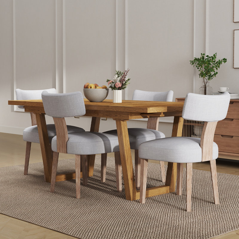 Solid Wood Dining Table Set Farmhouse Extendable Dining Table And Upholstered Chair For Dining Room/Kitchen, Gray/Brown