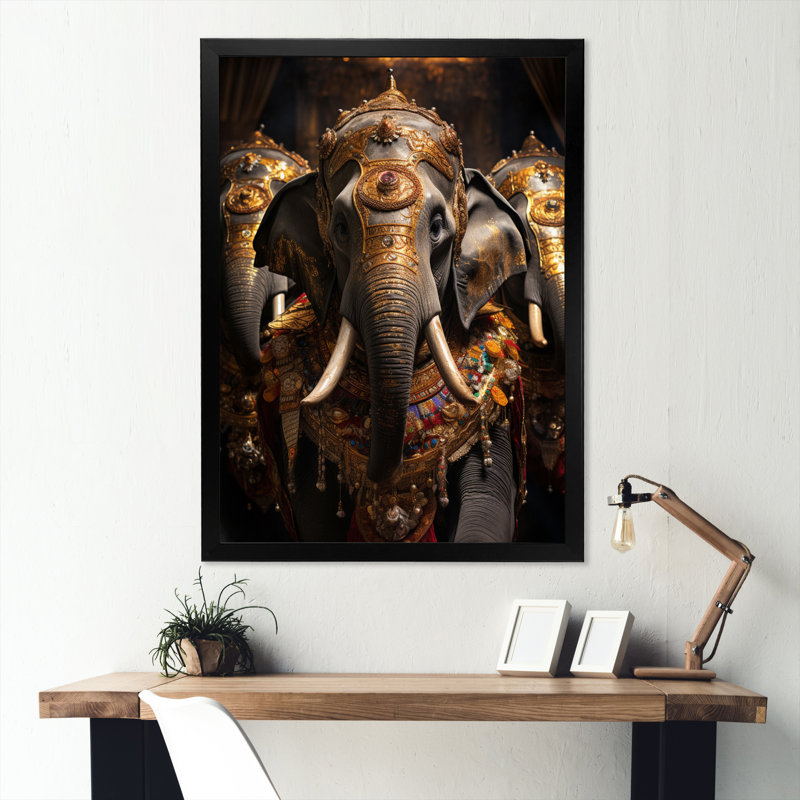 Art asiatique, éléphants thaïlandais sur toile, Cadre photo noir, H 20 po x l 12 po x P 1 po