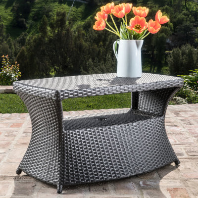 Grey Patio Side Table, Iron Frame, 22" D X 34" W 19.5" H, Adds Grace To Outdoor And Build, 22"d 34"w 19.5"h, Convenient For