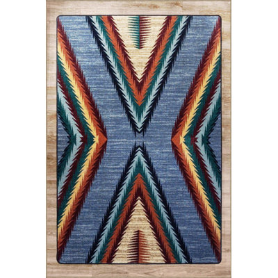 Blue Multicolor Geometric Pattern Modern Decorative Washable Rug