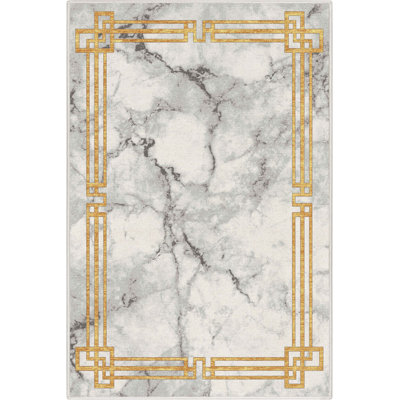 Gerde Marble Beige Abstract Pattern Flat-Pile Rug