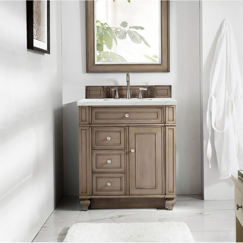Bristol 30'' W Single Vanity, Whitewashed Walnut, Ethereal Noctis, 8" Widespread