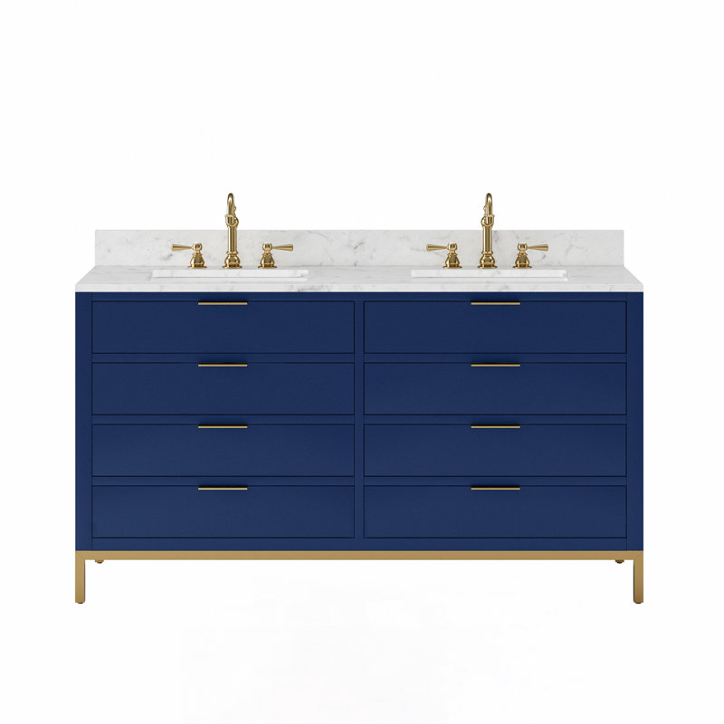 Gervais 60'' Double Bathroom Vanity with Marble Top, Monarch Blue