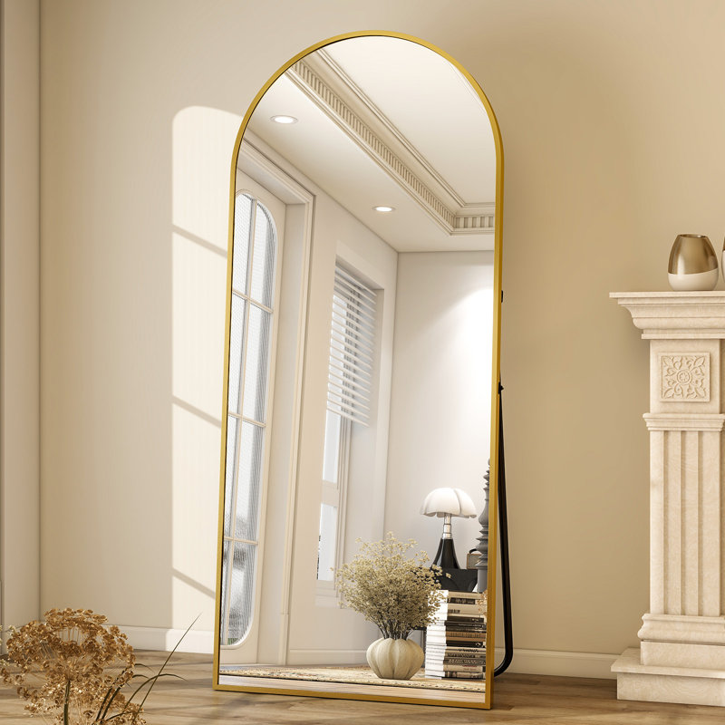 Aluminum Alloy Framed Full Length Mirror with Stand Large Wall Mirror, Gold, 177.8cm H x 66cm W