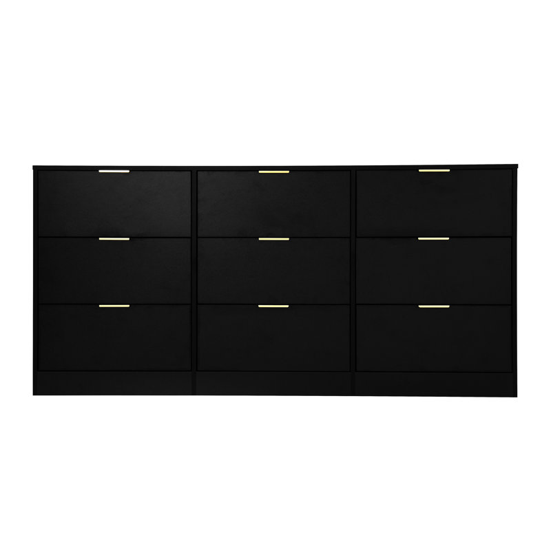 Commode 9 tiroirs, commode large en bois, Noir