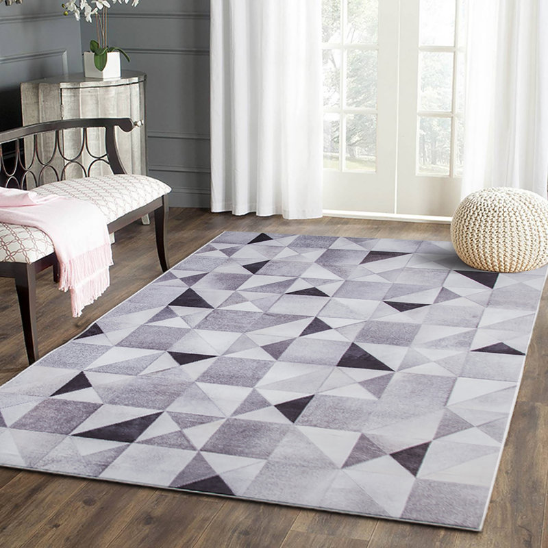 Blanc géométrique Rayna/gris/Tapis décoratif noir, Rectangle 8 pi x 10 pi