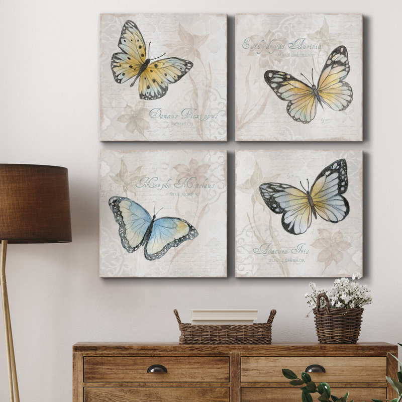 Carte postale papillon I - ensemble de 4 reproductions sur toiles tendues, H 10 po x l 10 po x P 1 po