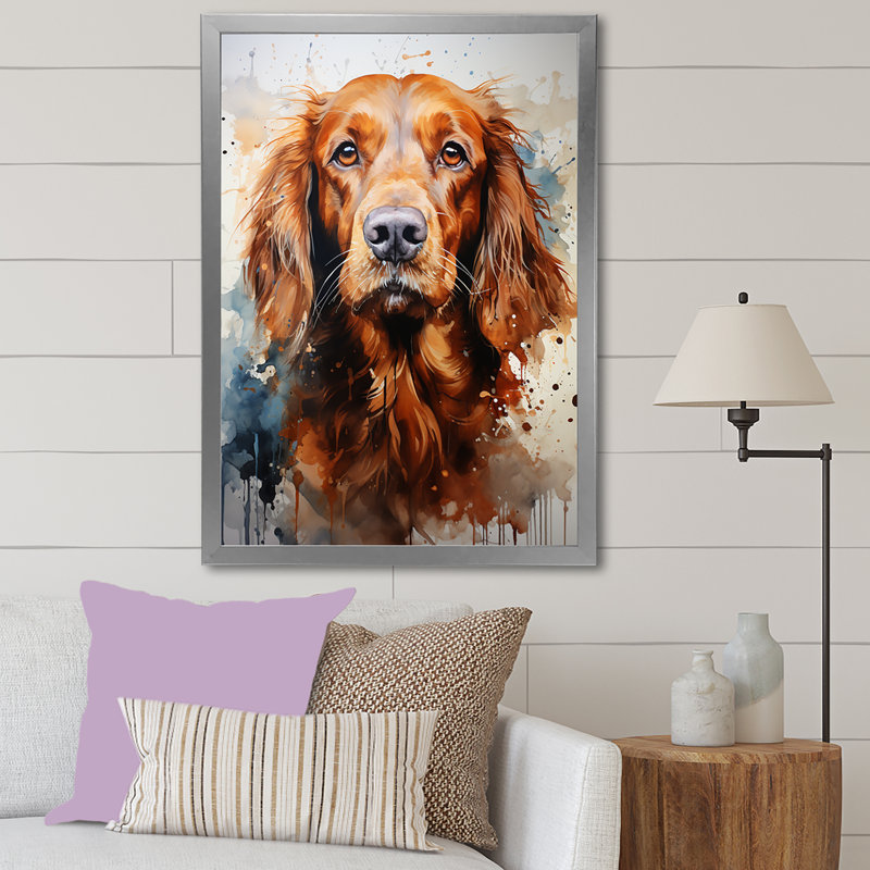 «Dog Irish Setter Impressions II», reproduction sur toile, Black Picture Framed, 32" H x 16" W