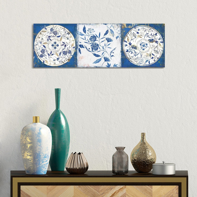 Indigo Ceramics II by Isabelle Z - Panoramic Painting on Canvas, Wrapped Canvas, 30.48 cm H x 91.44 cm W x 1.91 cm D