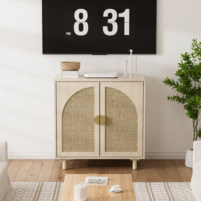 Armoire de rangement décorative en rotin avec portes arquées et poignée dorée, armoire buffet moderne Boho pour salon, entrée, chambre à coucher