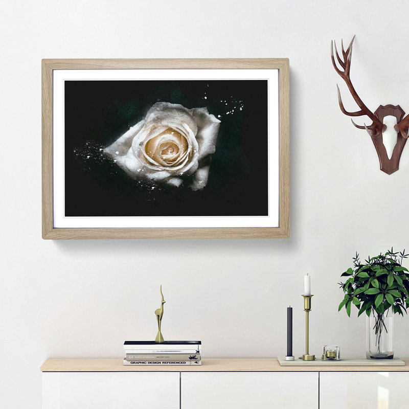 A White Rose - Picture Frame Graphic Art Print, 33cm H x 45cm W x 2cm D, Oak Framed