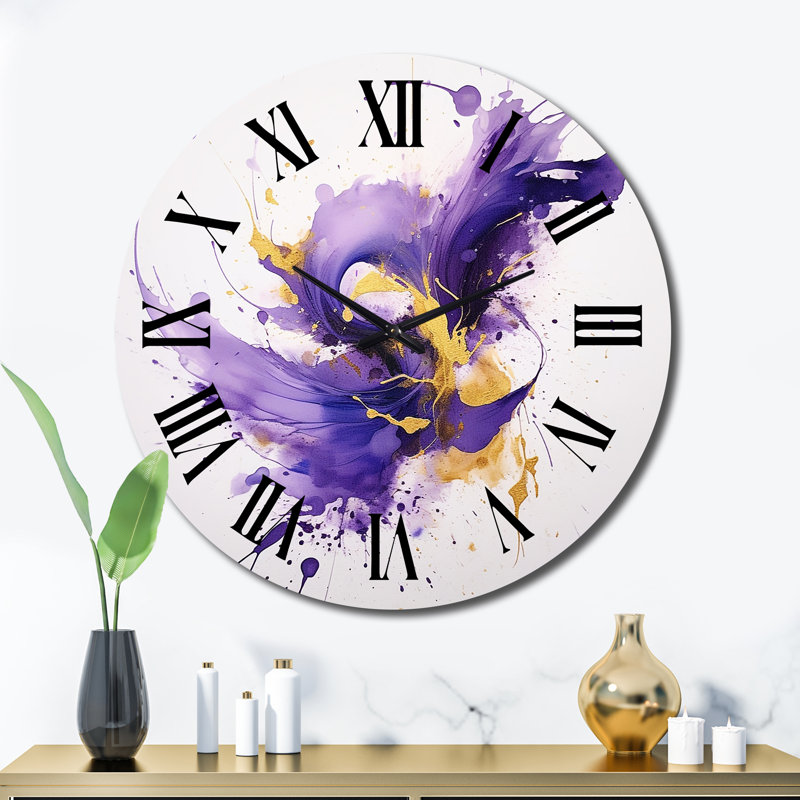 Horloge murale mauve et or - fractales, Très grand