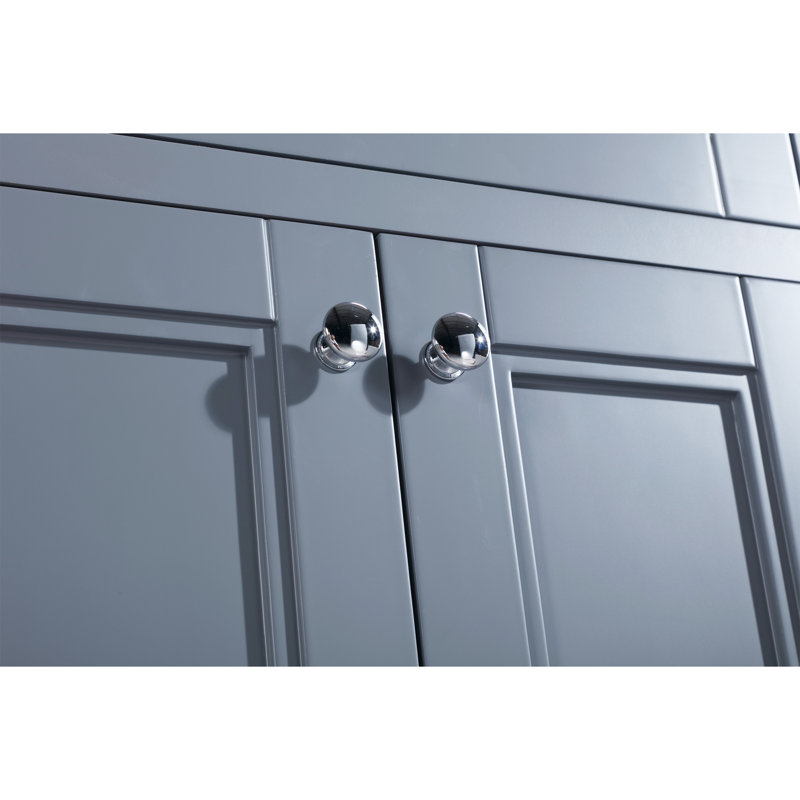 Ensemble de meuble-lavabo simple 36 po avec plateau Mirhan, Marbre de Carrare, Gris