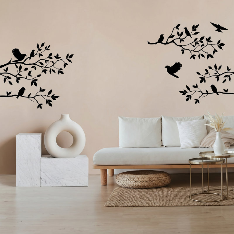 Adhésif décoratif en vinyle Burnish Birds & Blossoms - Élégant décor d'art inspiré de la nature pour le salon, Rouge