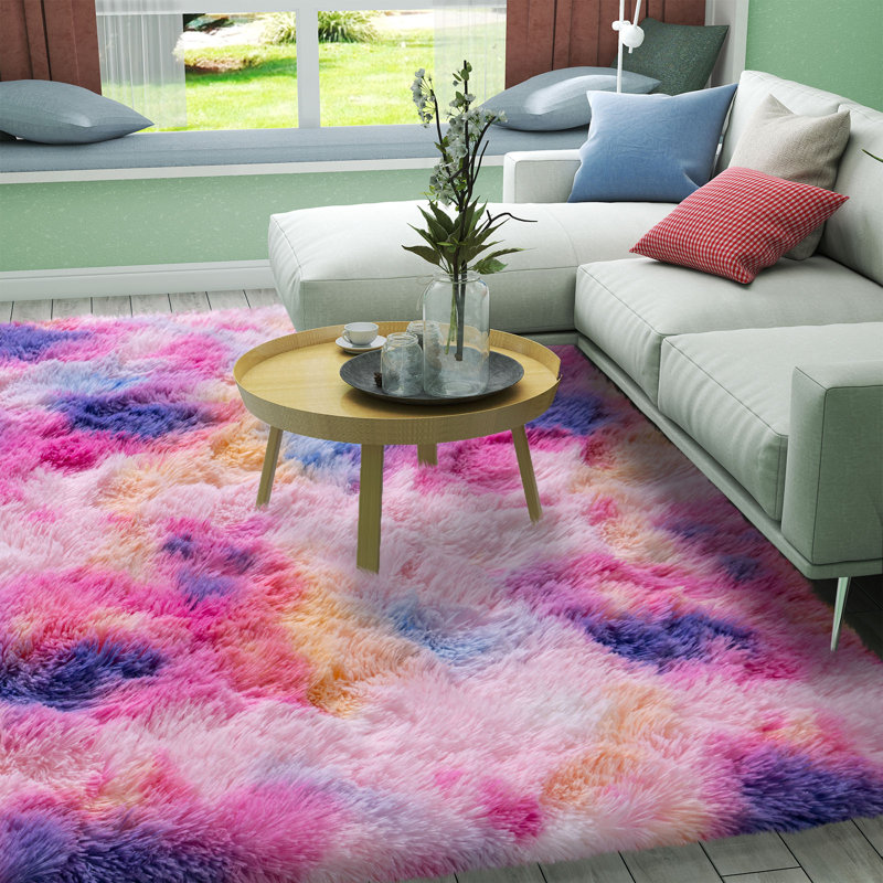 Tie-Dyed Rainbow Fluffy Rugs for Living Room, 8x10 ft Non-Slip Area Rugs Shag Carpet for Nursery Kids Play Room Dorm Office Indoor Modern Plush Carpets