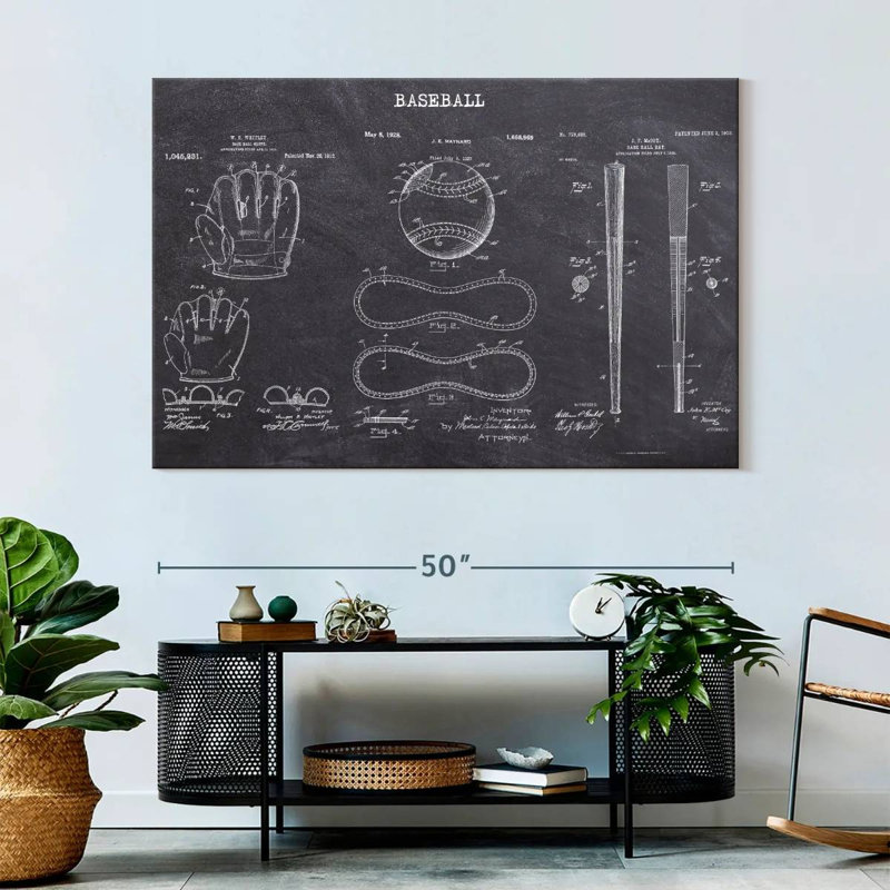 Baseball Patents, reproduction sur toile, H 34 po x l 51 po x P 1,25 po