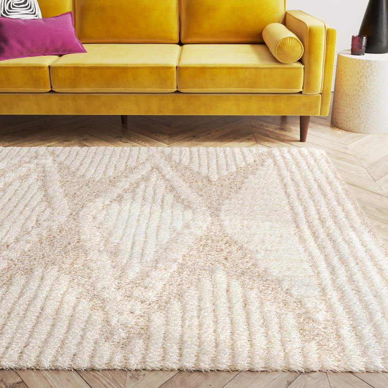 Tapis à poils longs en polyester tissé à la machine Hepfer, Rectangle 6 pi 7 po x 9 pi 6 po
