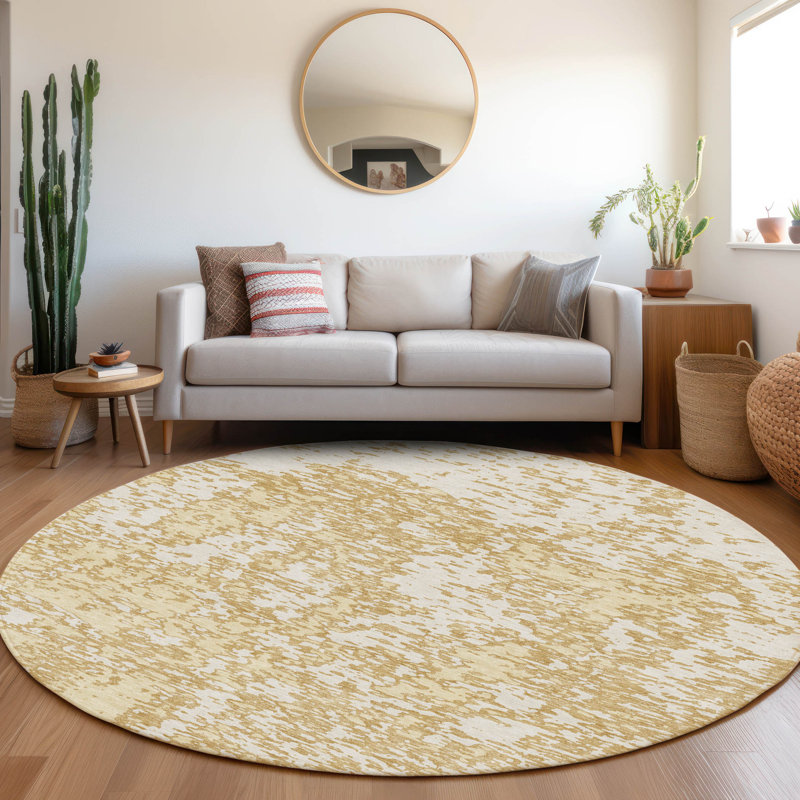 Premium Machine Washable Prisco Gold Rug, Round 8'