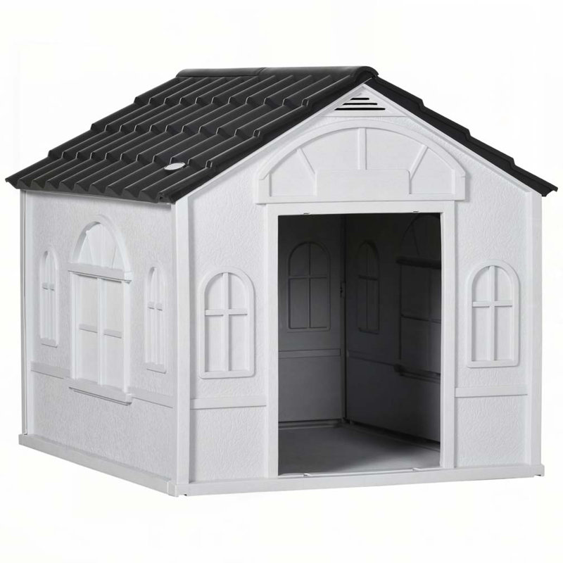 Niche pour chien en plastique PawHut, résistante à l'eau, intérieur et extérieur, avec porte, facile à assembler, pour chiens de taille moyenne et petite, gris