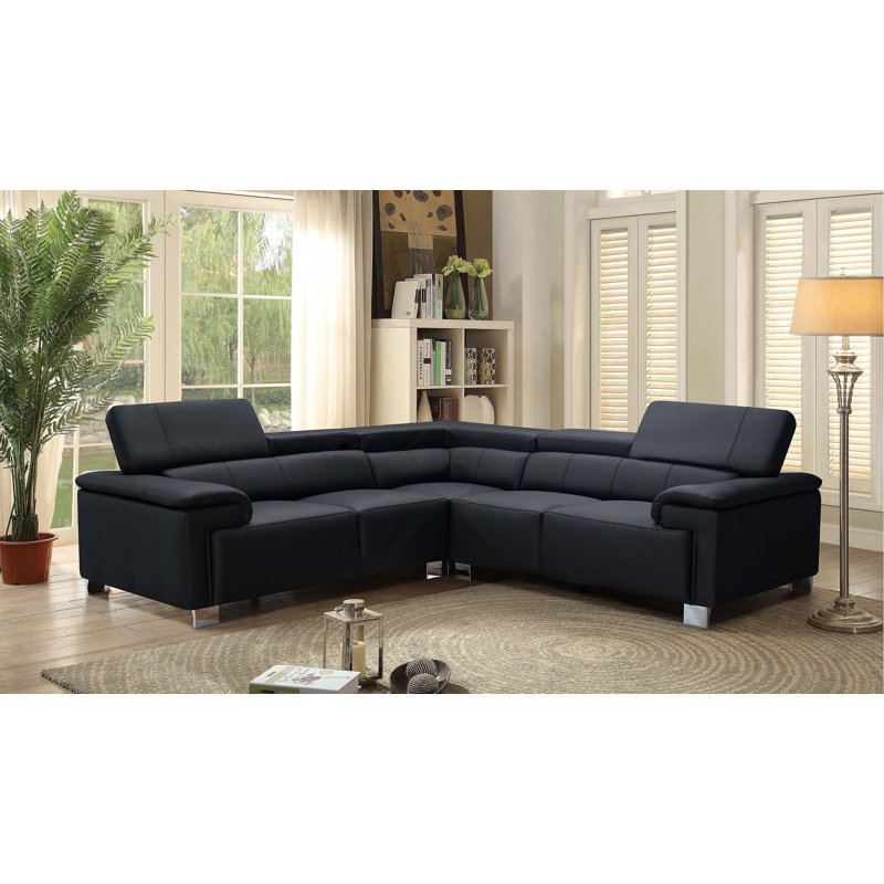 Camuto 5 Seater Genuine Leather Corner Sofa , Black