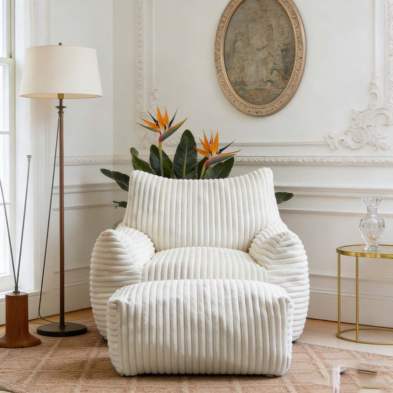 Canapé avec repose-pieds, Blanc