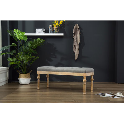 Habit Solid Wood Button Tufted Dining Bench, Grey