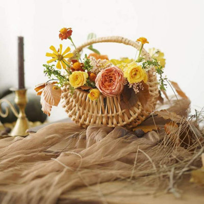 Rattan Basket Half Moon Wicker Basket Willow Straw Basket Decorative Small Woven Basket With Handle Girl Flower Arrangement Storage Basket For Garden Storage Home Wedding Decoration