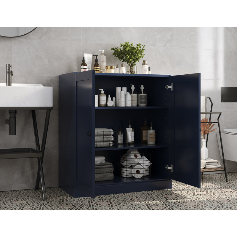 Palace Imports 100% Solid Wood 32" Bathroom Storage Cabinet with Shaker Doors & Adjustable Shelves, Navy