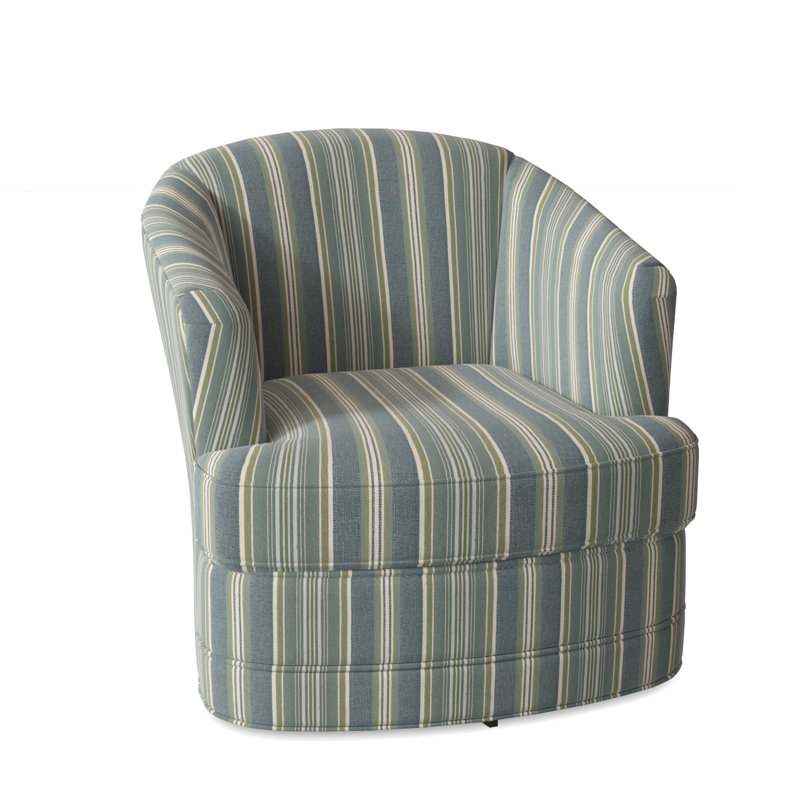 Magdaline Greyson 29" Wide Swivel Barrel Chair, Green and Blue Stripe; 0252-54