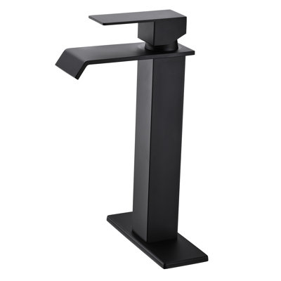 Bathroom Faucet With Waterfall Spout, Single Handle, Matte Black Stainless Steel, & Approved, , 1.2 Gpm Aerator, Pop Up Drain Assembly Tap ,