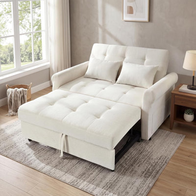 Jaxenor 2 Seater Pull Out Sofa Bed, Convertible Sleeper Sofa, Double sofa Bed with Side Storage Pocket, Rolling Casters, Fold Out Guest Couch for Small Apartment, Living Room & Guest Room