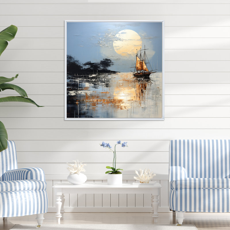 Minimalisme, paysage de pirate bleu et blanc I sur toile, H 30 po x l 30 po x P 1 po, Cadre flottant blanc