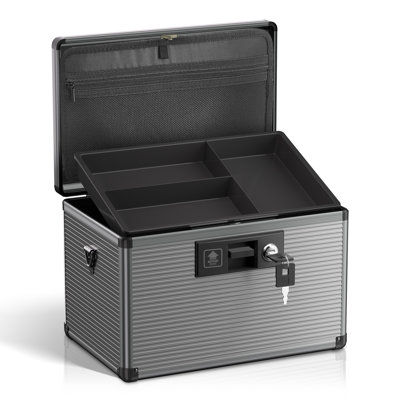 Medicine Lock Box with Key, Alluminum Alloy Box for Medication,First Aid Box with a Removeable Tray to Store Medicines & Pills for Home&Travel, Black 12 * 7.68 * 7.87 Inch