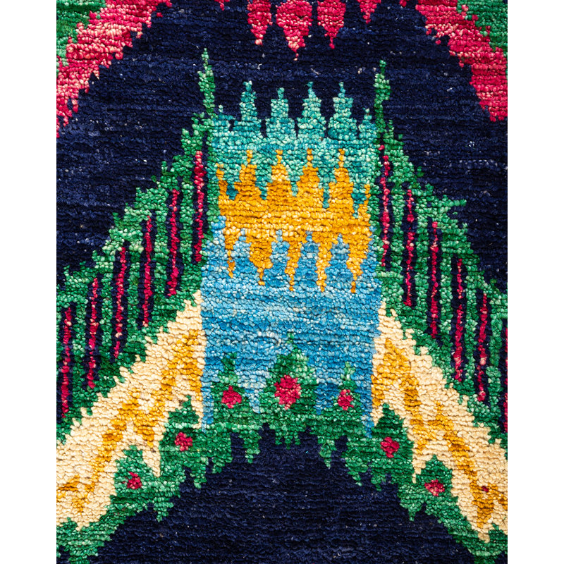 Tapis unique noué à la main Vinda - bleu marine, 5 pi x 8 pi
