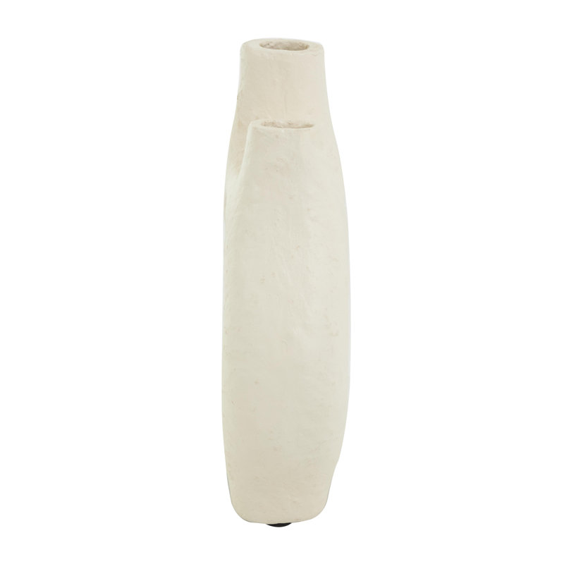 Paper Mache Abstract Rounded Decorative Vase with Double Openings, 11.7" H x 8.55" W x 3.25" D