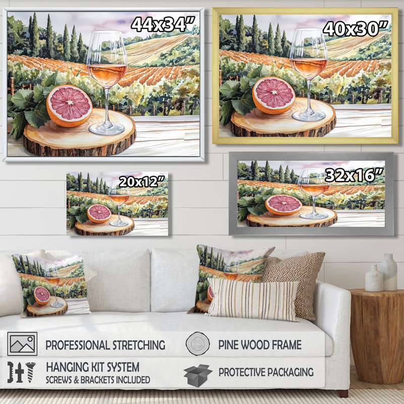 Birtie - Vineyard, art mural, H 28 po x l 60 po, Impression encadrée flottante, Or