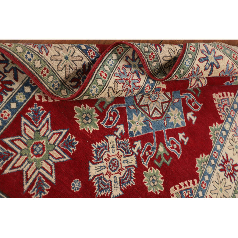 Tapis oriental géométrique Kazak rouge 6