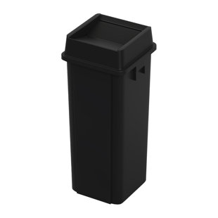23 Gallon Black Square Plastic Trash Can with Swing Lid and Venting Channels