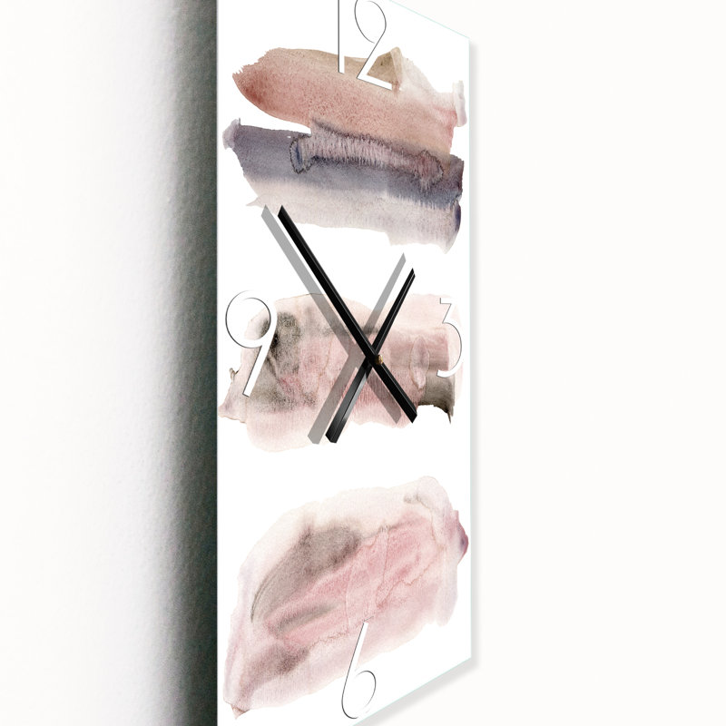 Horloge murale moderne rose et bleu avec taches beiges II, Petit